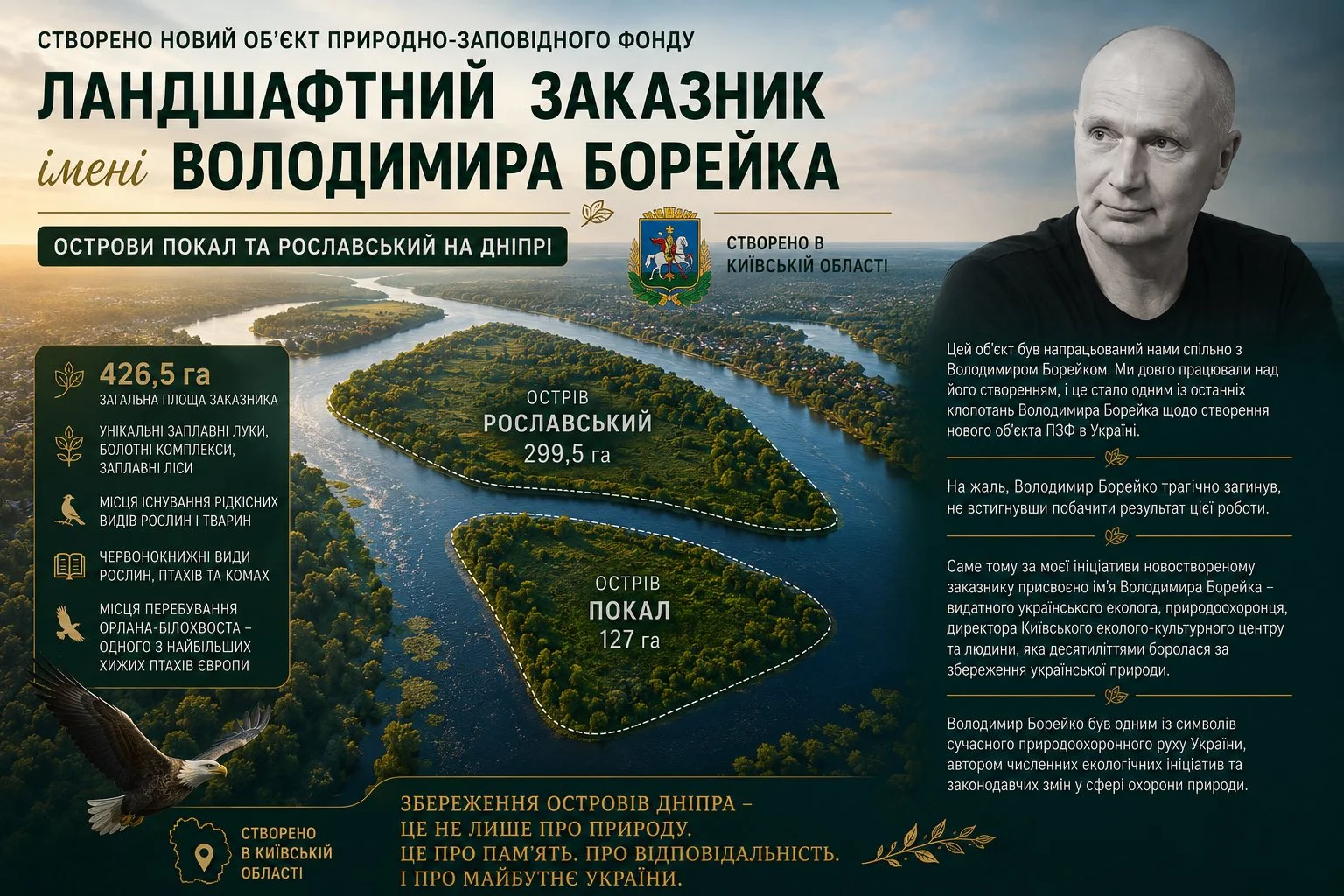 На Дніпровських островах створили ландшафтний заказник імені Володимира Борейко