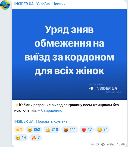 Скріншот Telegram-публікації