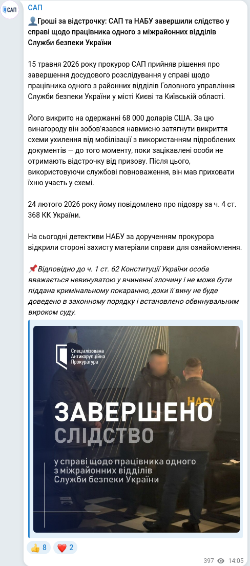 Telegram publication screenshot