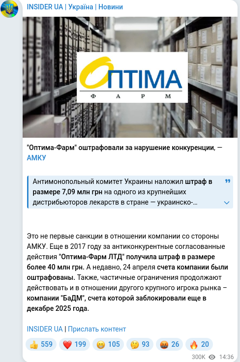 Telegram publication screenshot