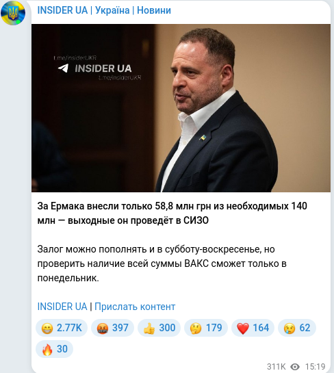 Скріншот Telegram-публікації