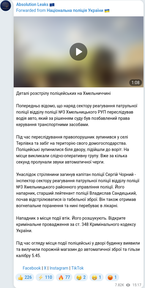 Telegram publication screenshot