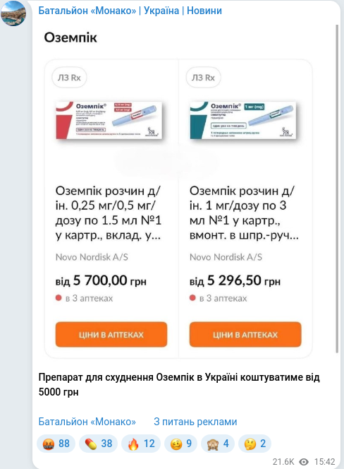 Скріншот Telegram-публікації