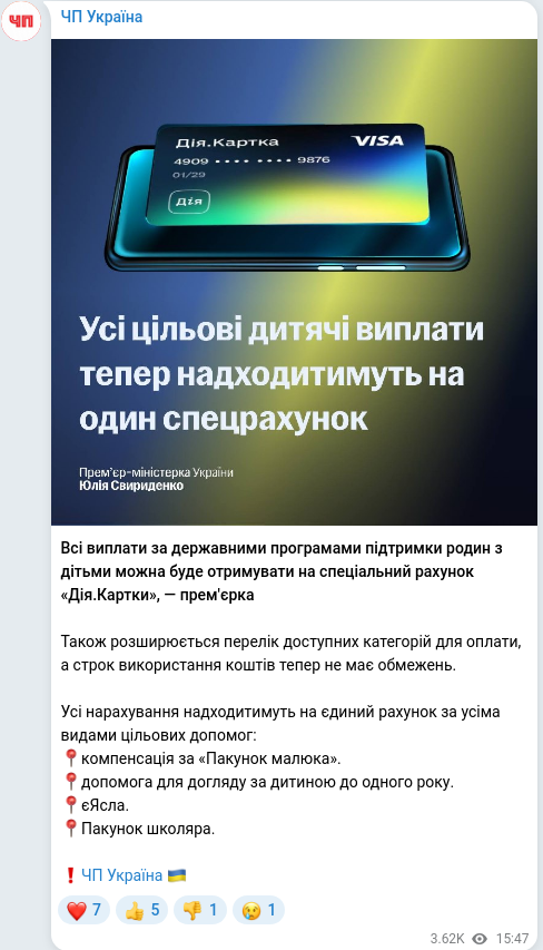 Скріншот Telegram-публікації