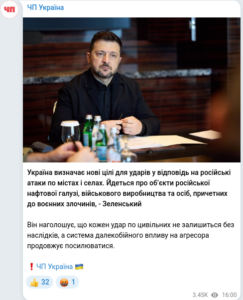 Скріншот Telegram-публікації
