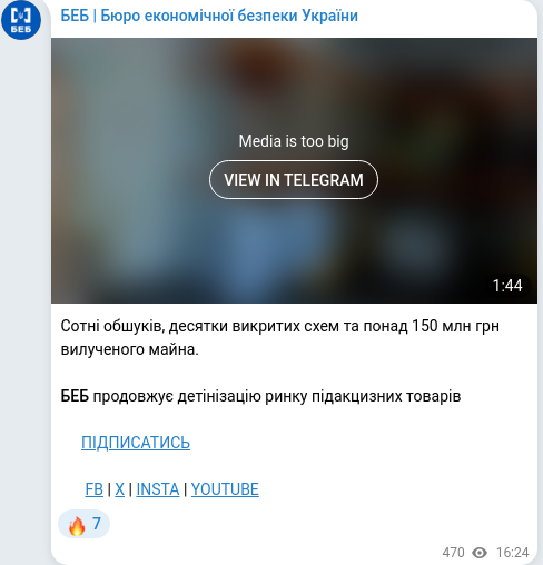 Скріншот Telegram-публікації
