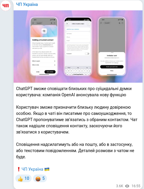 Скріншот Telegram-публікації