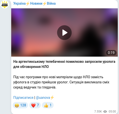 Скріншот Telegram-публікації