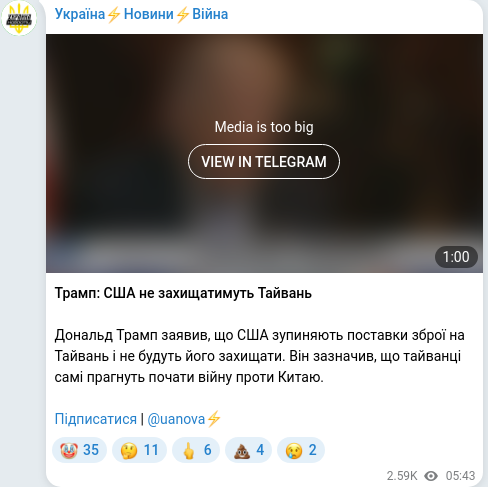 Скріншот Telegram-публікації
