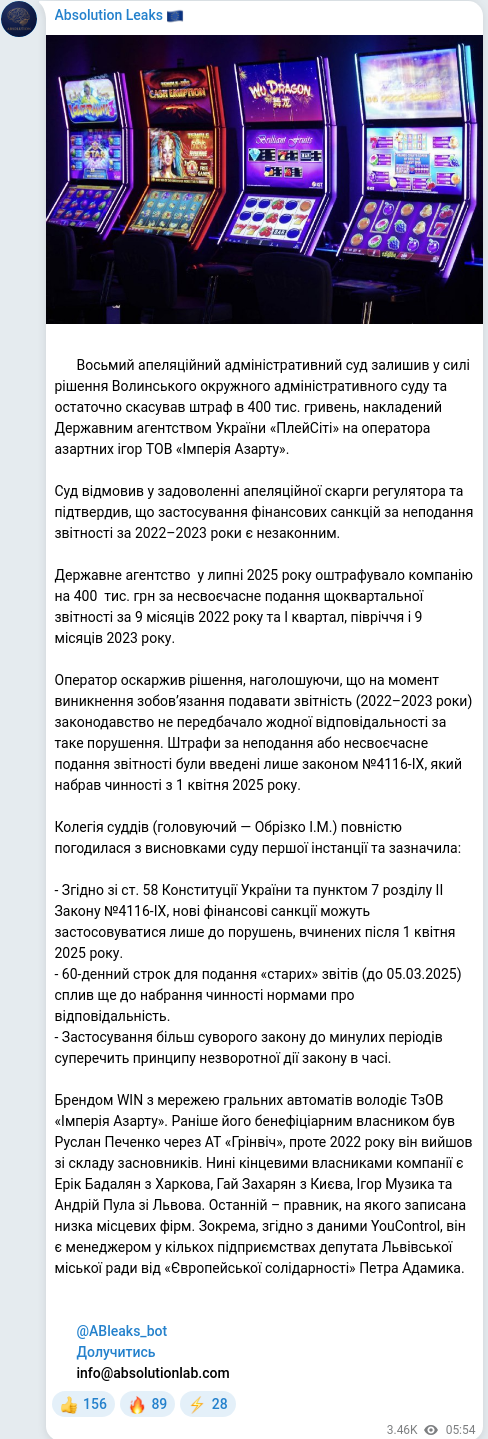 Скріншот Telegram-публікації