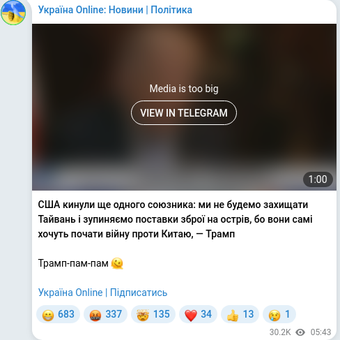Скріншот Telegram-публікації