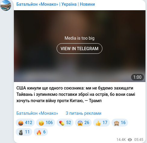 Скріншот Telegram-публікації