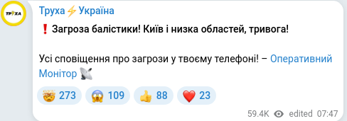 Скріншот Telegram-публікації