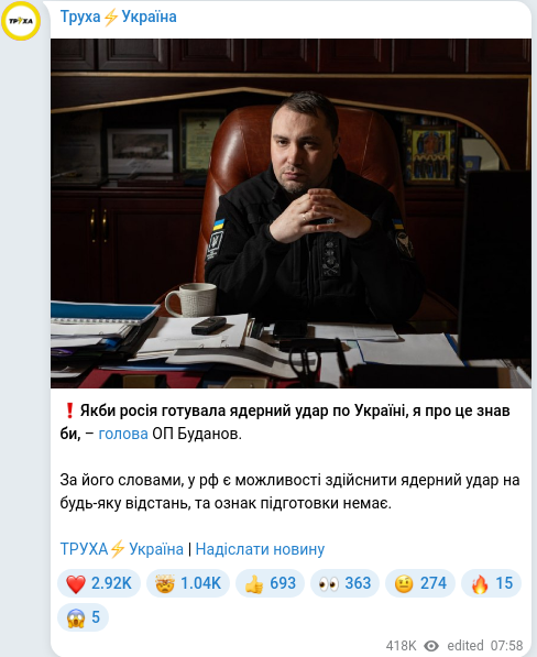 Скріншот Telegram-публікації