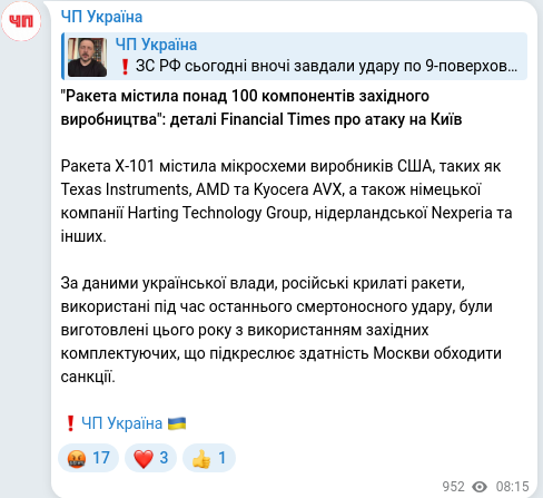 Telegram publication screenshot