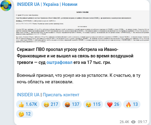 Скріншот Telegram-публікації