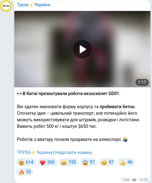 Скріншот Telegram-публікації