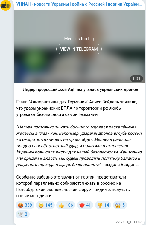 Telegram publication screenshot