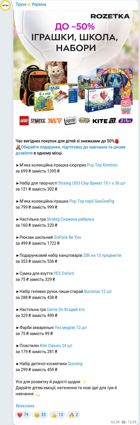 Скріншот Telegram-публікації