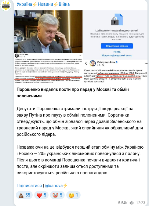 Скріншот Telegram-публікації