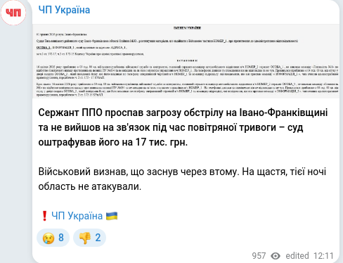 Скріншот Telegram-публікації