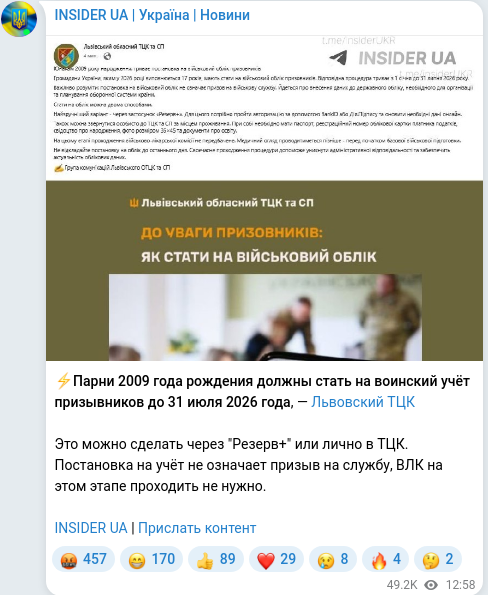Telegram publication screenshot