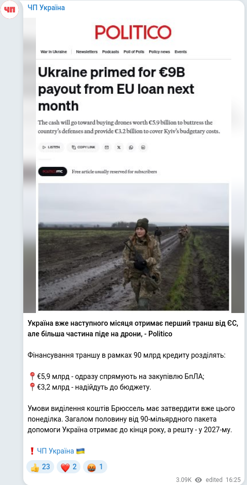 Telegram publication screenshot