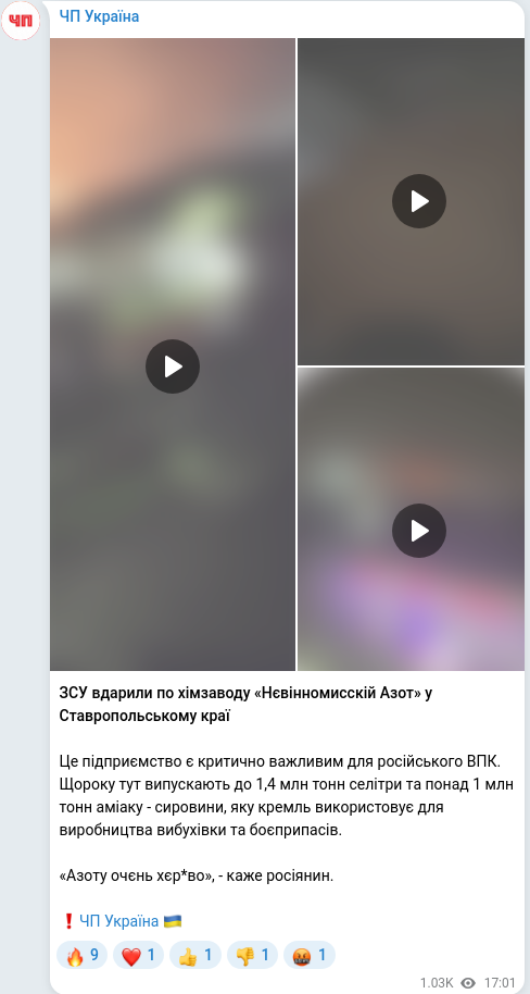 Скріншот Telegram-публікації