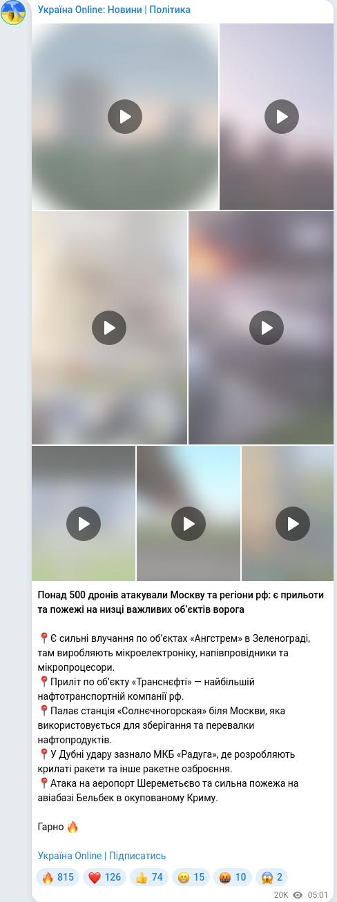 Скріншот Telegram-публікації