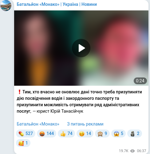 Скріншот Telegram-публікації