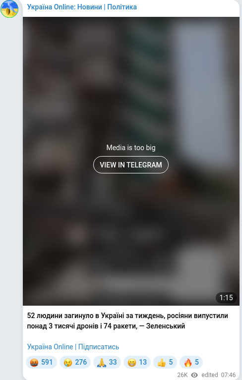 Скріншот Telegram-публікації
