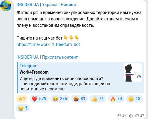 Скріншот Telegram-публікації