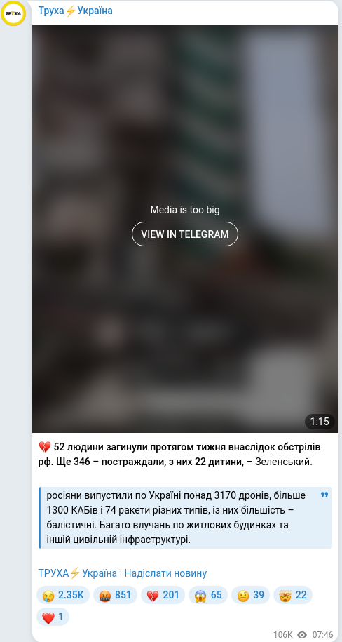 Скріншот Telegram-публікації