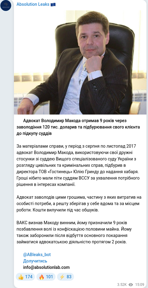 Telegram publication screenshot