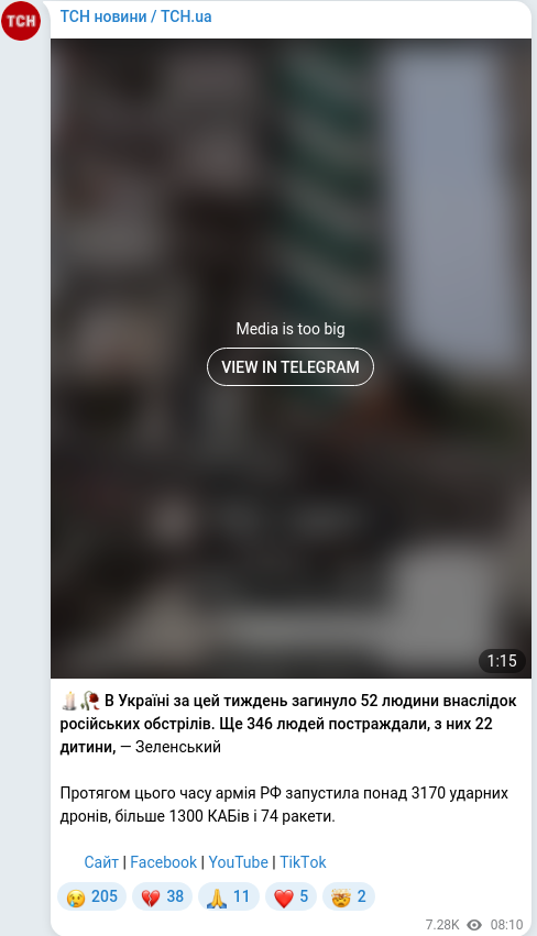 Скріншот Telegram-публікації