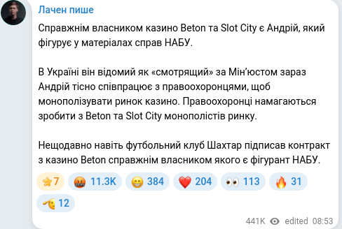 Скріншот Telegram-публікації