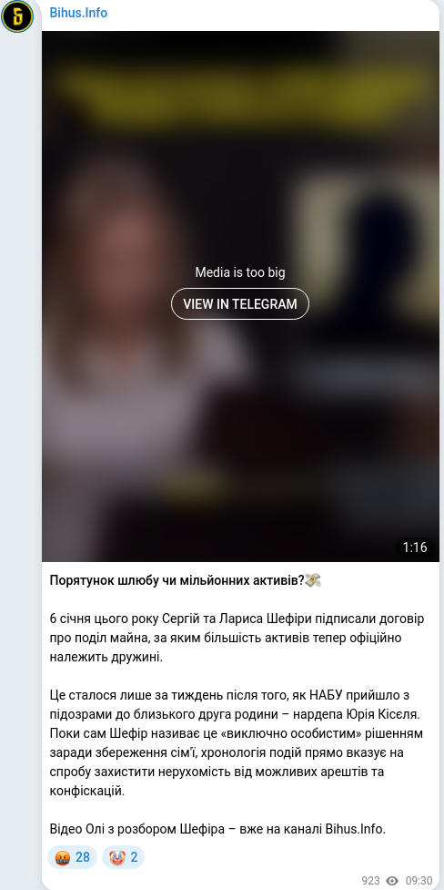 Скріншот Telegram-публікації
