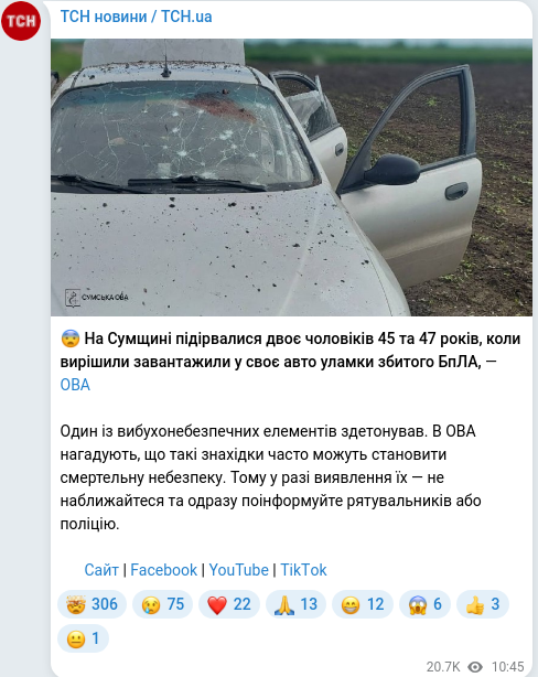 Скріншот Telegram-публікації