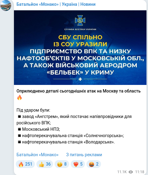 Скріншот Telegram-публікації