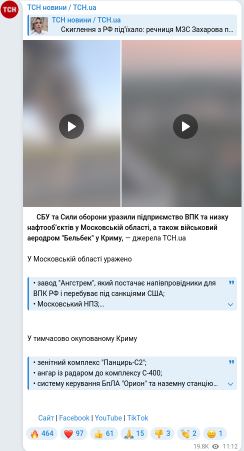 Скріншот Telegram-публікації