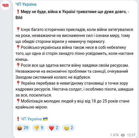 Скріншот Telegram-публікації