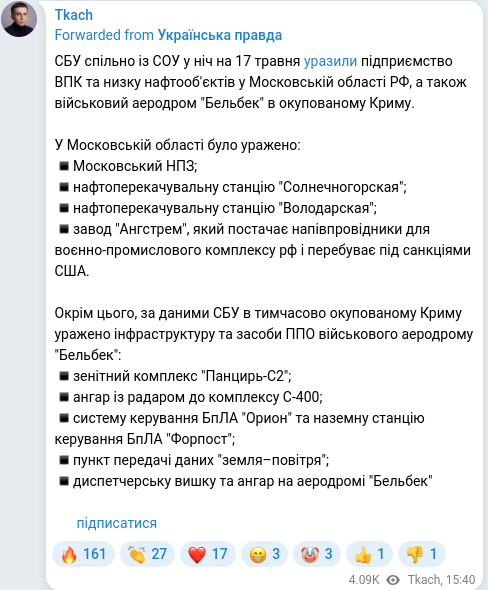 Скріншот Telegram-публікації
