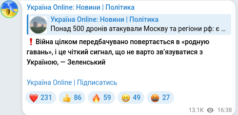 Скріншот Telegram-публікації