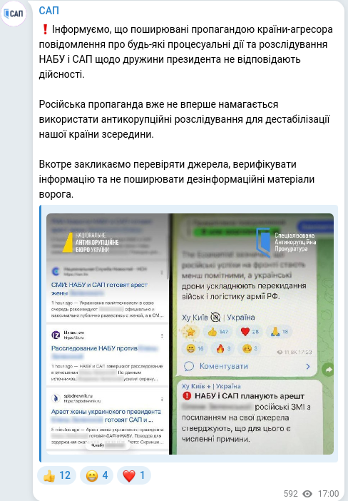 Скріншот Telegram-публікації