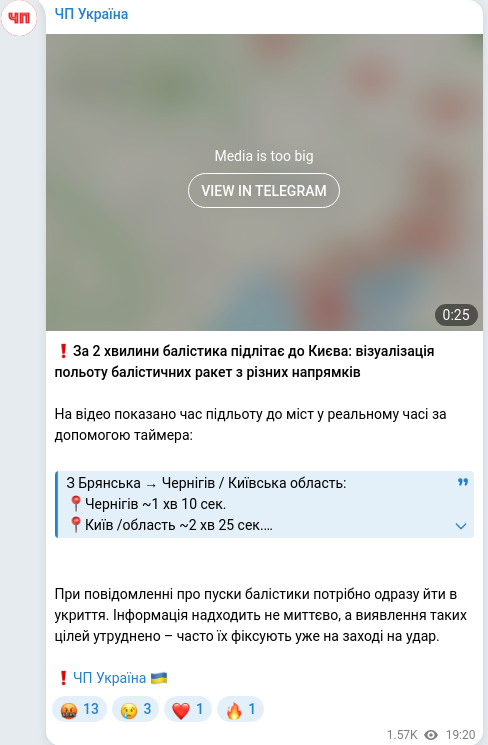 Скріншот Telegram-публікації