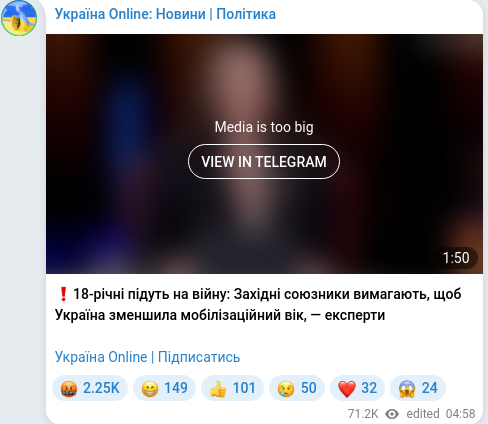 Скріншот Telegram-публікації