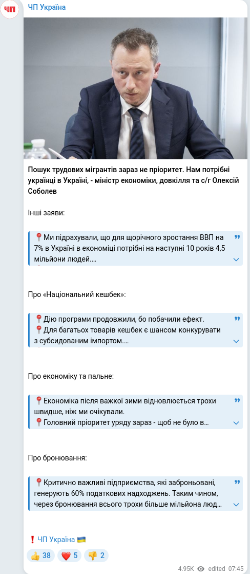 Telegram publication screenshot