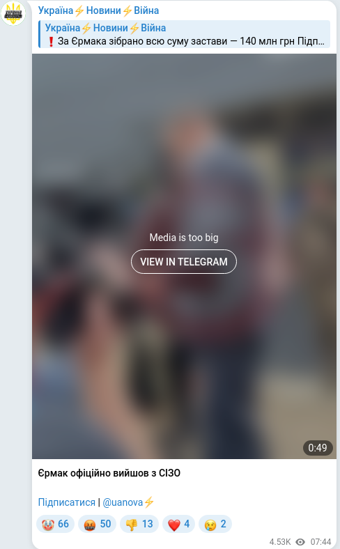 Скріншот Telegram-публікації