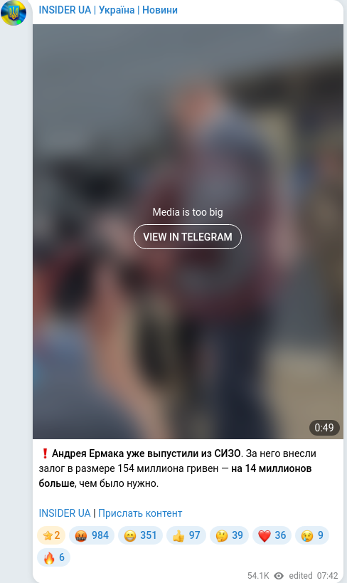 Скріншот Telegram-публікації
