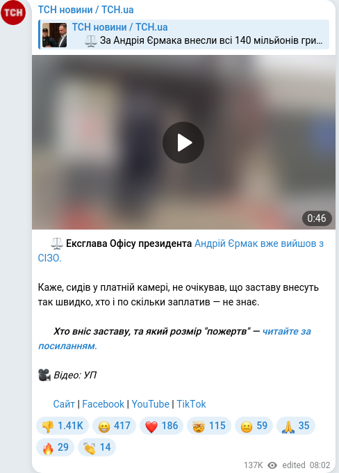 Telegram publication screenshot